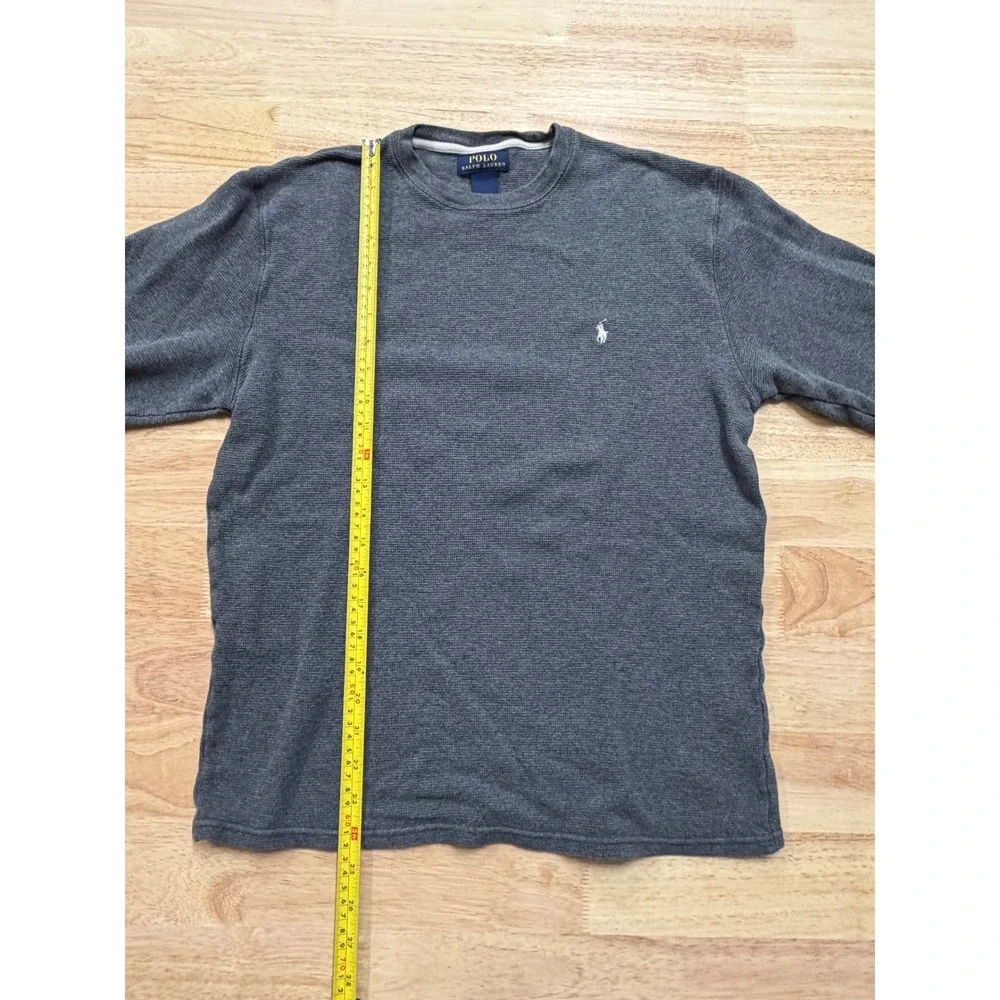 Polo Ralph Lauren Men's Workwear Charcoal Grey Waffle Knit Long Sleeve Shirt L